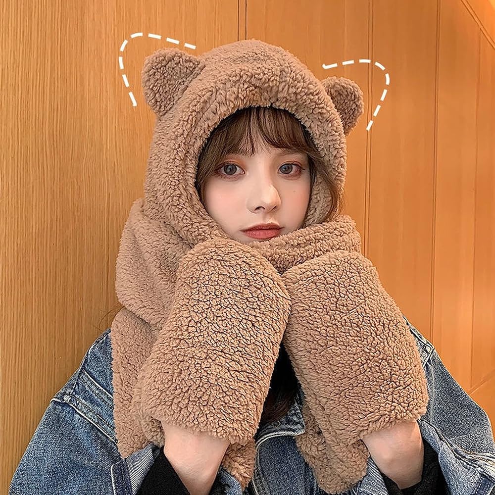 Amazon.com: Wuluwala Cute Bear Scarf with Ears Youth Hat
